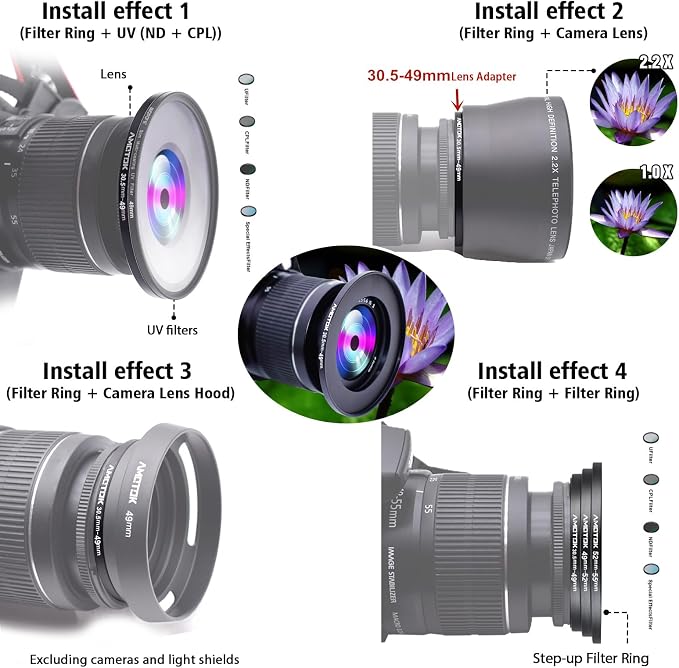 30.5mm Lens to 49mm Camera Lens Adapter, 30.5mm-49mm Filter Step up Rings - Image 6