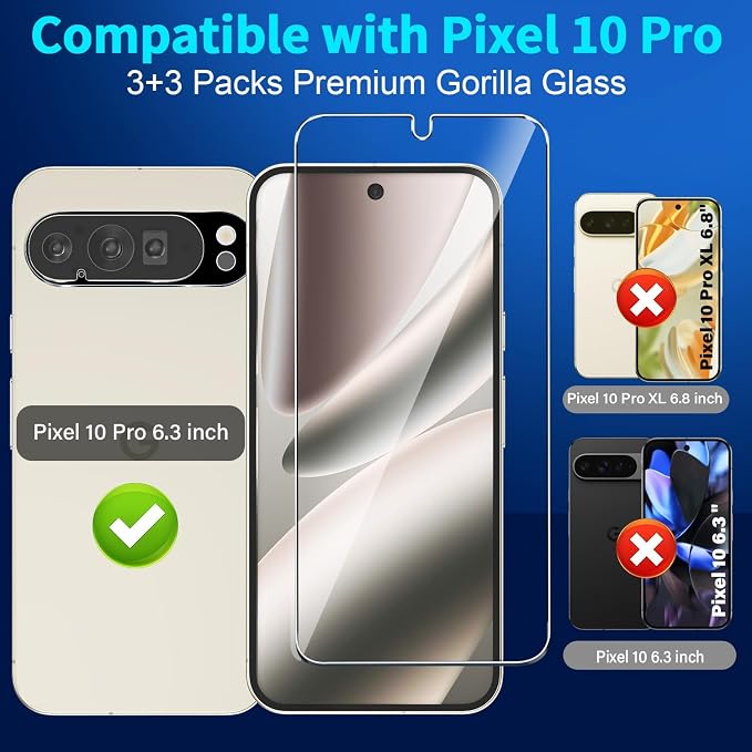 letosan 3 Pack for Google Pixel 10 Pro Screen Protector Tempered Glass + 3 Pack - Image 2