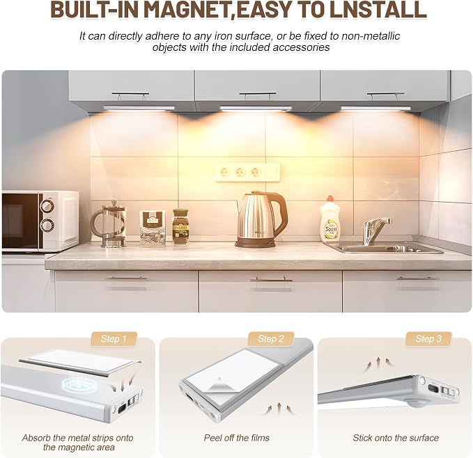 6 Pack Under Cabinet Lighting Wireless, 32 LED Rechargeable Battery Motion - Image 6