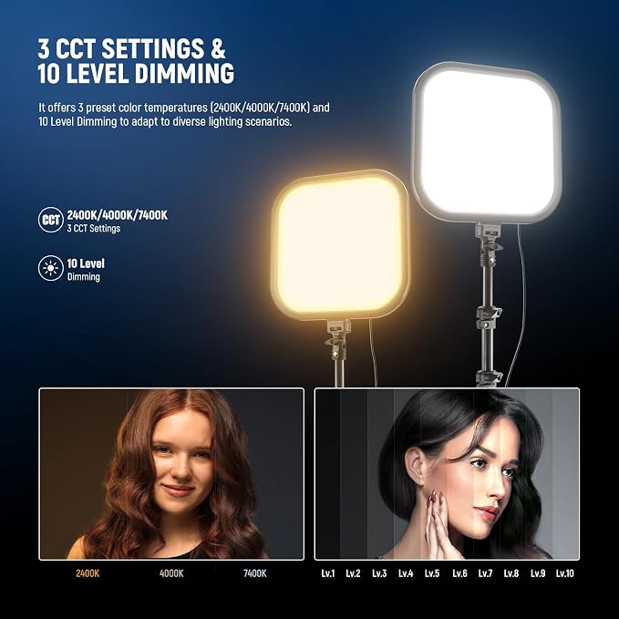 NEEWER Basics 2 Pack 15W 10.8" LED Video Light Panel Lighting Kit - Image 3