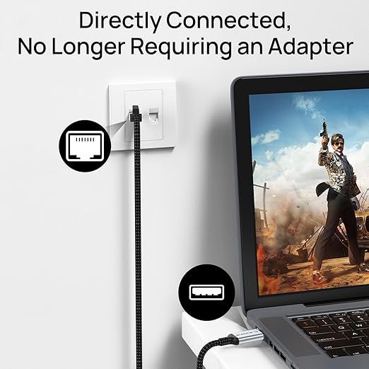 USB to Ethernet Cable 3.3 FT, USB 3.0 A to RJ45 Male Nylon Adapters, Gigabit - Image 3