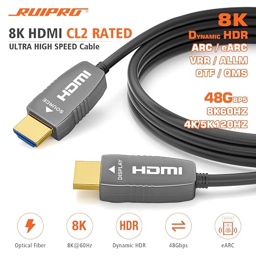RUIPRO 8K HDMI Fiber Optic Cable CL2 Rated 20 Feet 48Gbps 8K60Hz 4K120Hz - Image 2