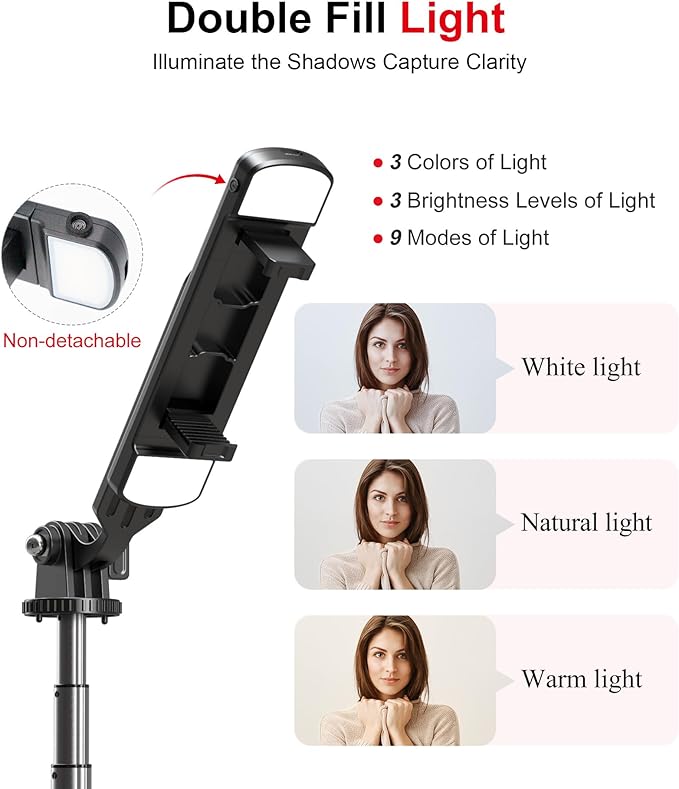 Selfie Stick Phone Tripod with Remote and LED Fill Lights - Image 4