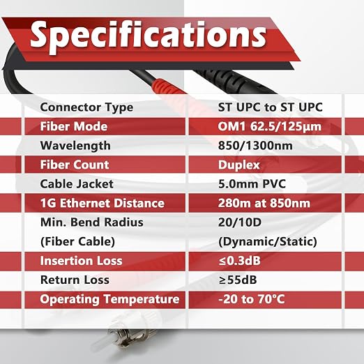 165ft / 50m Outdoor Armored OD-5mm OM1 ST to ST Fiber Cable, ST-ST Fiber Optic - Image 5