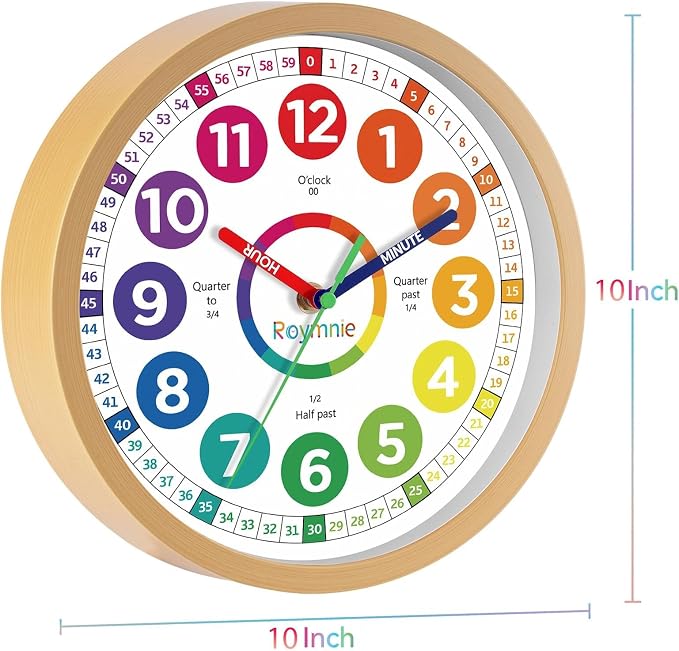 Roymnie Wall Clock 10 Inch for Kids Learning Easily Kids Teaching Clock Analog - Image 9