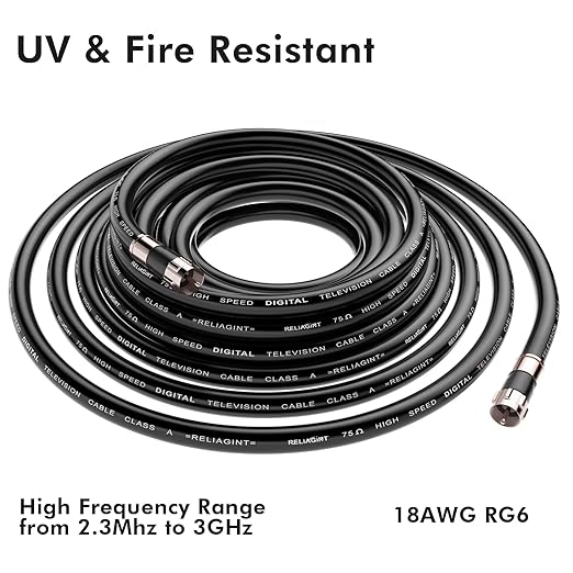 50ft RG6 Coaxial Cable Black, 75 Ohm Coax Cable - Image 4