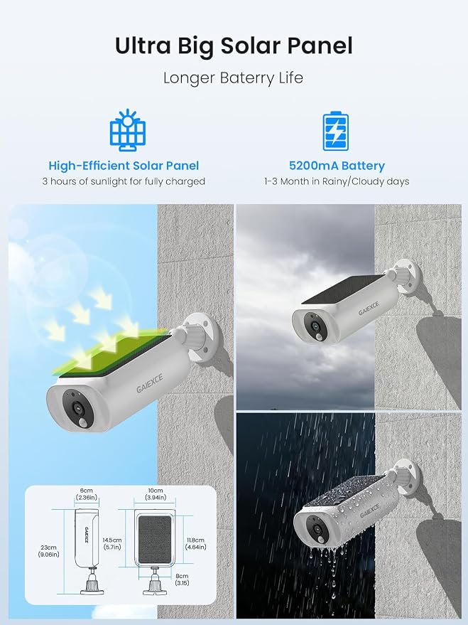 Solar Security Cameras Wireless Outdoor 2 Cam Kit Expadable to 10H, No - Image 3