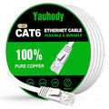 Yauhody CAT 6 Ethernet Cable 65ft White, High Speed Solid Flat CAT6 Gigabit by Yauhody