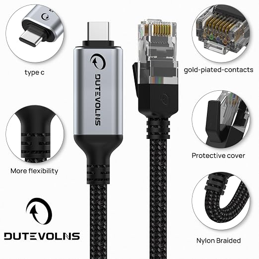 USB C to Ethernet Cable 10FT, Type C to RJ45 Nylon Cord, Gigabit Directly - Image 5