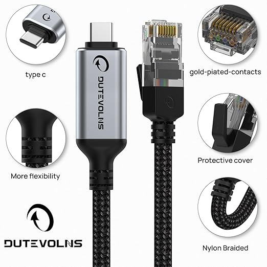 USB C to Ethernet Cable 15FT, Type C to RJ45 Nylon Cord, Gigabit Directly - Image 5
