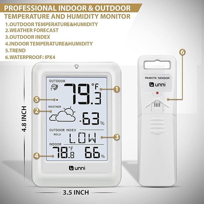 Indoor Outdoor Thermometer Wireless Weather Station, Temperature Humidity - Image 7