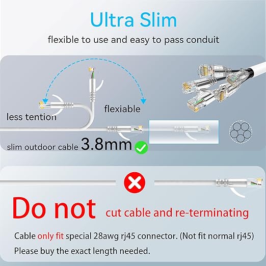 Cat6a Ethernet Cable Slim 150ft Outdoor&Indoor, 28AWG Pure Copper Cat6 Internet - Image 5