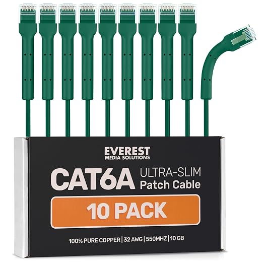 Everest Ultra Slim Cat6a Ethernet Patch Cables 3ft Green by EverestMediaSolutions