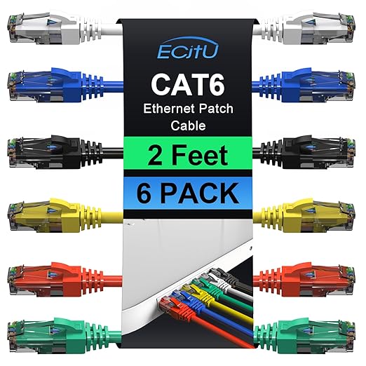 Cat6 Patch Cables 2 Feet, Cat 6 Ethernet Cable, 24AWG CCA Cord, UTP Network by ECJTU-US