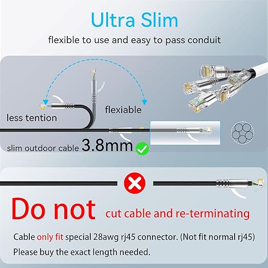 Cat6a Ethernet Cable Slim 100ft Outdoor&Indoor, 28AWG Pure Copper Cat6 Internet - Image 5