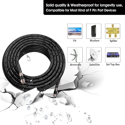 20ft RG6 Coaxial Cable Black, 75 Ohm Coax Cable - Image 2