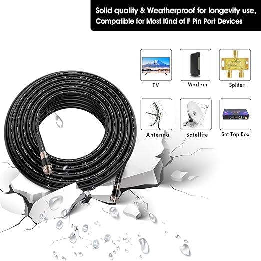 15ft RG6 Coaxial Cable Black, 75 Ohm Coax Cable - Image 2