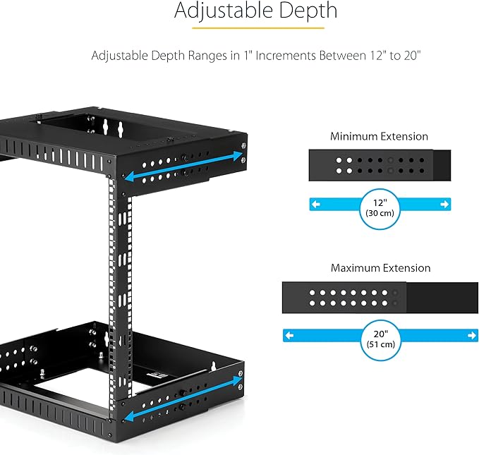 StarTech.com 2-Post 12U Heavy-Duty Wall Mount Network Rack, Wall Mount Data Rack - Image 3