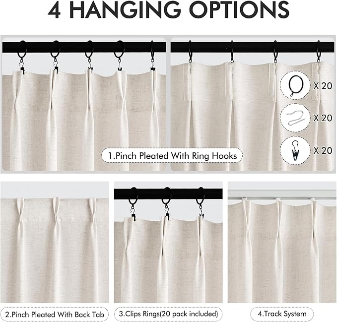 Memory Trained Pinch Pleated Curtains 45 Inches Long, Viral Linen Pinch Pleat - Image 2