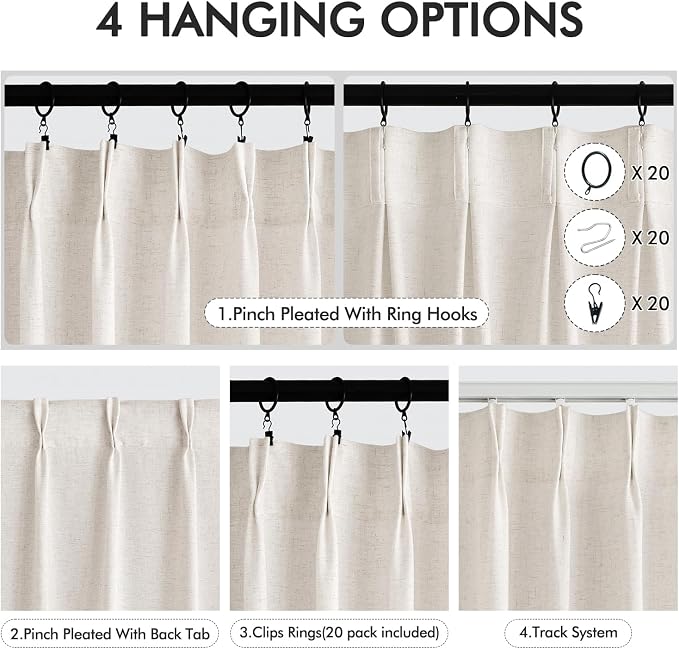 Memory Trained Pinch Pleated Curtains 72 Inches Long, Viral Linen Pinch Pleat - Image 2