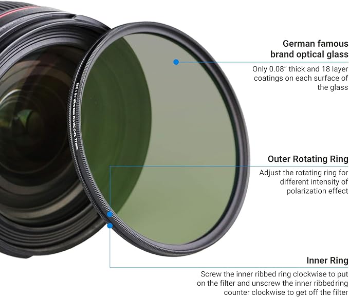 JJC Professional 58mm Circular Polarizer Polarizing Filter HD 18-Layer CPL - Image 4