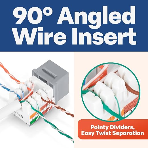 Everest 90° Angled RJ45 Cat6 Keystone Jacks 10-Pack in Gray - Image 3