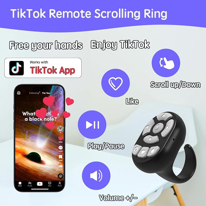 NOVZIX TikTok Scrolling Ring Microphone Remote Control, Fingertip Wireless - Image 3