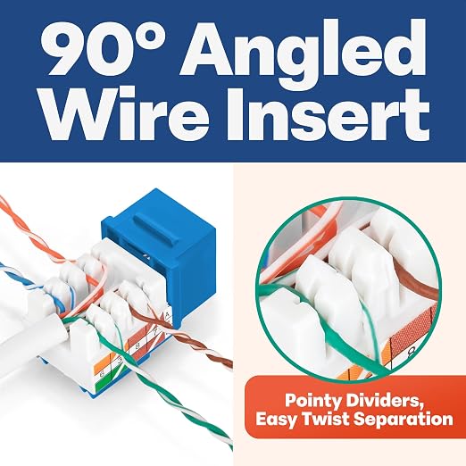 Everest 90° Angled RJ45 Cat5e Keystone Jacks 50-Pack in Blue - Image 3