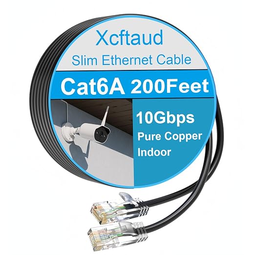 Cat 6 Patch Cable 200 feet, Slim Cat6a Ethernet Cable 10Gbps 550Mhz, UTP Pure by Unknown