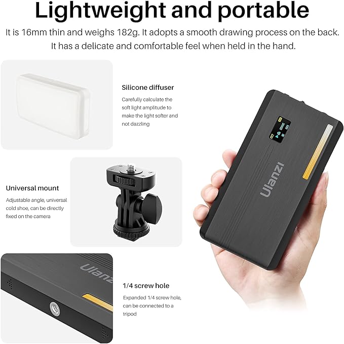 ULANZI VL200 Bi-Color LED Video Light, On-Camera Video Light, Type-C - Image 5