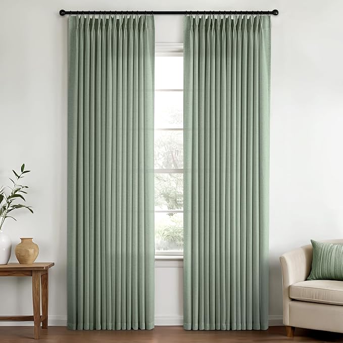 Memory Trained Pinch Pleated Curtains 90 Inches Long, Viral Linen Pinch Pleat by ANRODUO