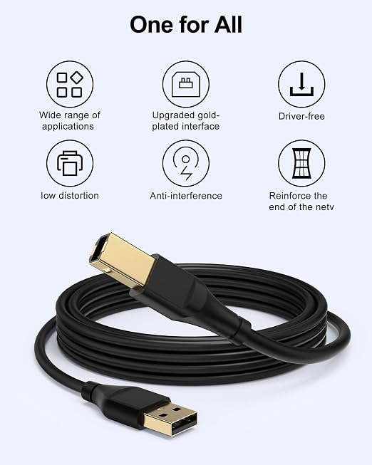 HP Printer Cable 20ft, Square USB A to USB B Cable - Image 4