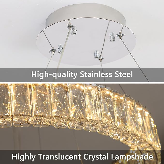 HAIXIANG Modern Crystal Chandelier Dimmable LED 16 Inch Ring Pendant Lights - Image 6