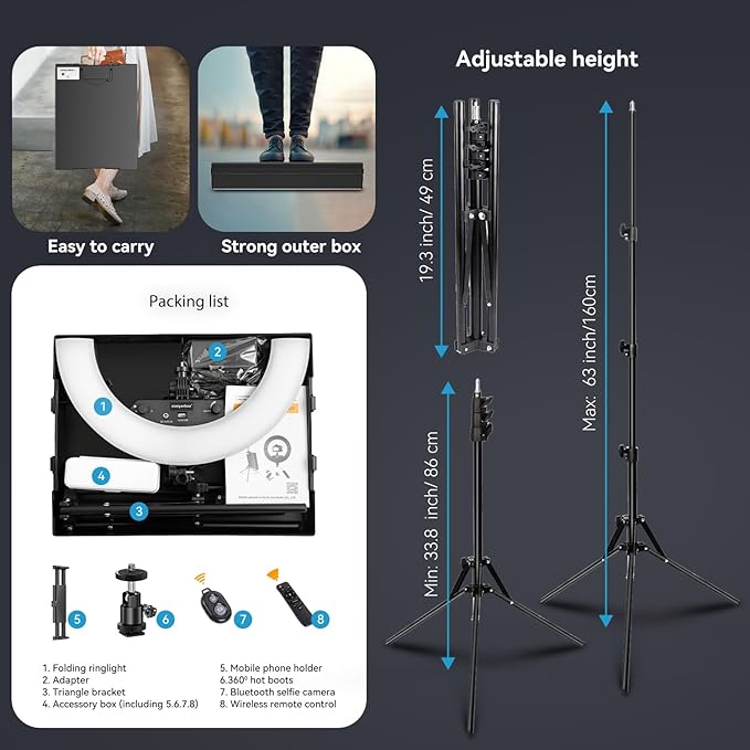 18 Inch Ring Light Kit, 55W6700k Dimmable LED Light, Tripod Stand, Remote - Image 4