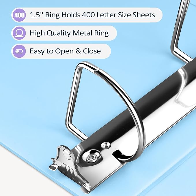Sooez BinderX Extra Durable 1.5 Inch 3-Ring Binder, Holds 400 Sheets of 8.5x11 - Image 4