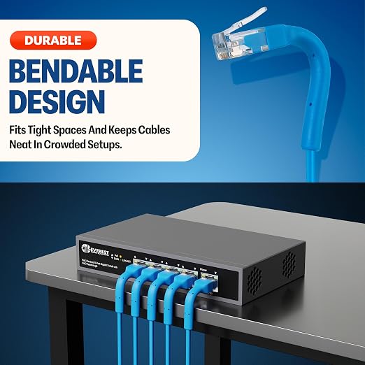 Everest Ultra Slim Cat6a Ethernet Patch Cables 3ft Blue - Image 2