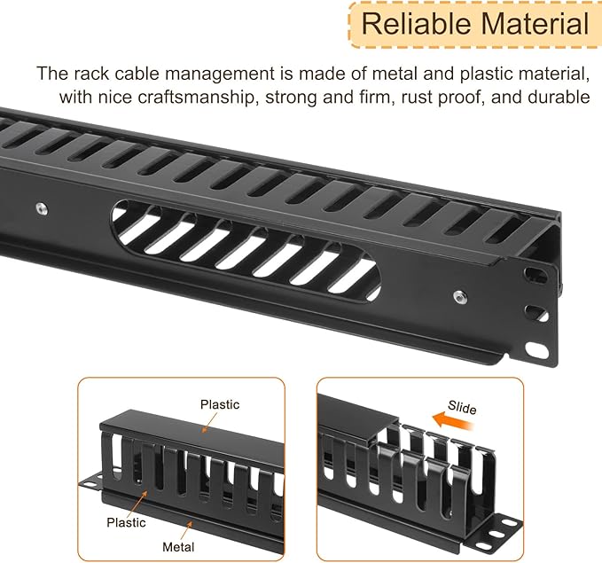 PATIKIL 1U 19 Inch Cable Manager, 4 Pack 24 Slot Horizontal Rack Mount Wire - Image 3