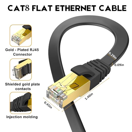 Ercielook CAT8 Ethernet Cable 100 ft High Speed, Shielded Flat Internet Cable - Image 5