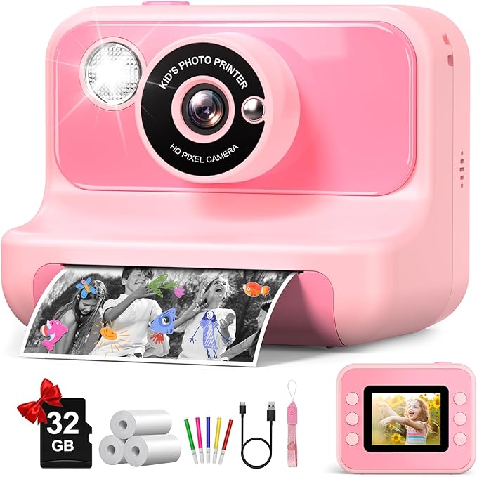 Kids Camera Instant Print, Kids Camera 1080P HD Video Digital Camera, Christmas by Gofunly