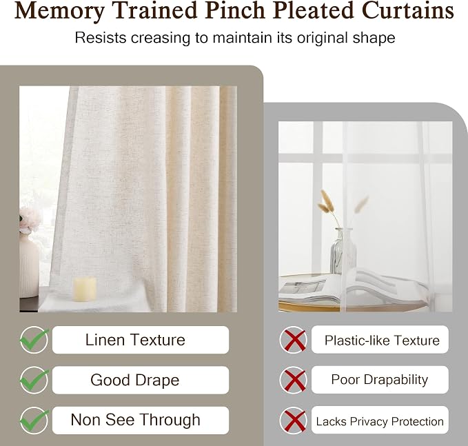 ANRODUO Memory Trained Pinch Pleated Curtains 84 Inches Long, Viral Linen Pinch - Image 6