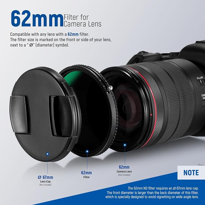 NEEWER 2 in 1 62mm Variable ND Filter ND2–ND32&CPL Filter No X Cross/30 Layer - Image 7