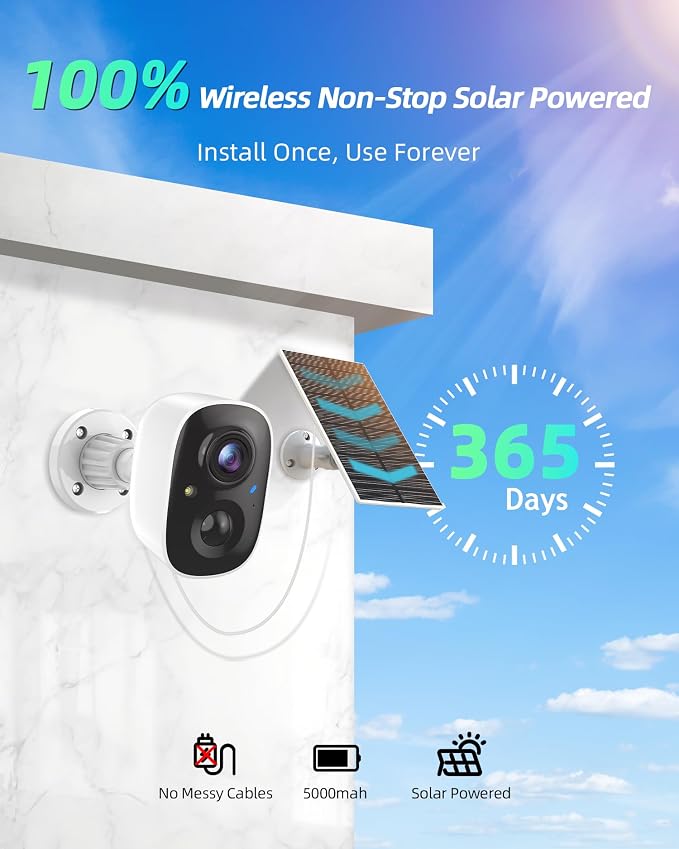 MaxiViz Solar Camera Outdoor Wireless, 2.4GHz Wi-Fi Security Camera - Image 2