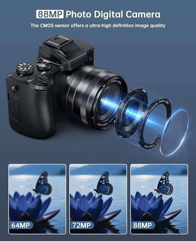 XNSIAKXA 8K Digital Cameras for Photography Autofocus 88MP WiFi Professional - Image 3
