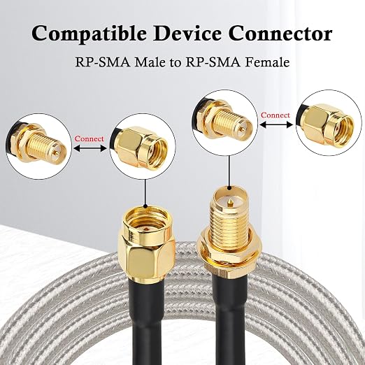 RP-SMA Male to RP-SMA Female Bulkhead Cable 35FT, RG58 Coaxial Cable - Image 5