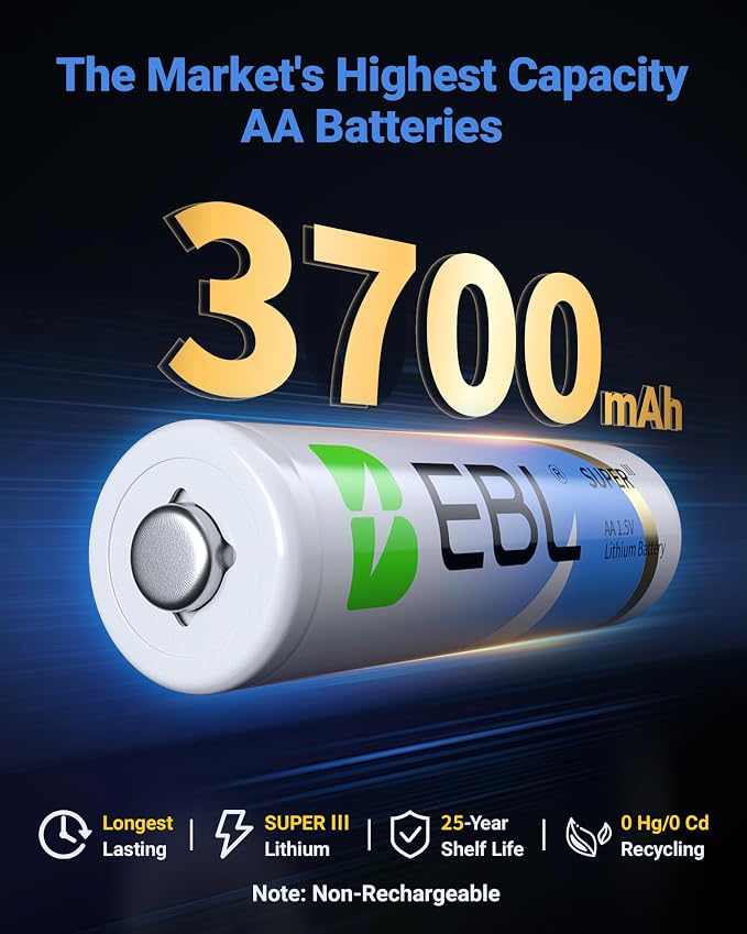 EBL Lithium AA Batteries 12 Pack, Longest Lasting 3700mAh 1.5V Non-Rechargeable - Image 3