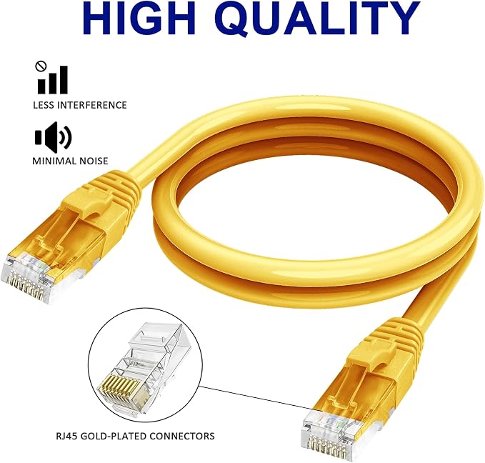 Adoreen Cat 6 Ethernet Cable 75 Ft-Yellow, Outdoor & Indoor Snagless Long Round - Image 3