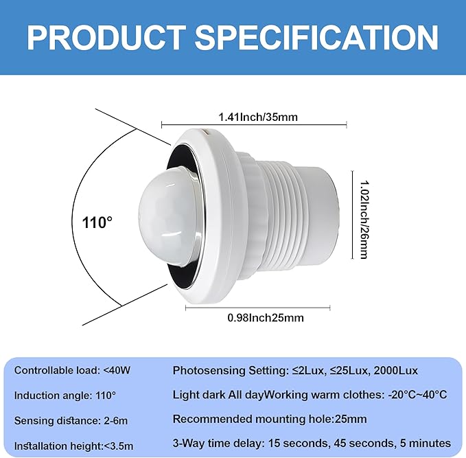 4 Pack PIR Motion Sensor Light Switch, AC 110-240V Adjustable LUX Light - Image 4