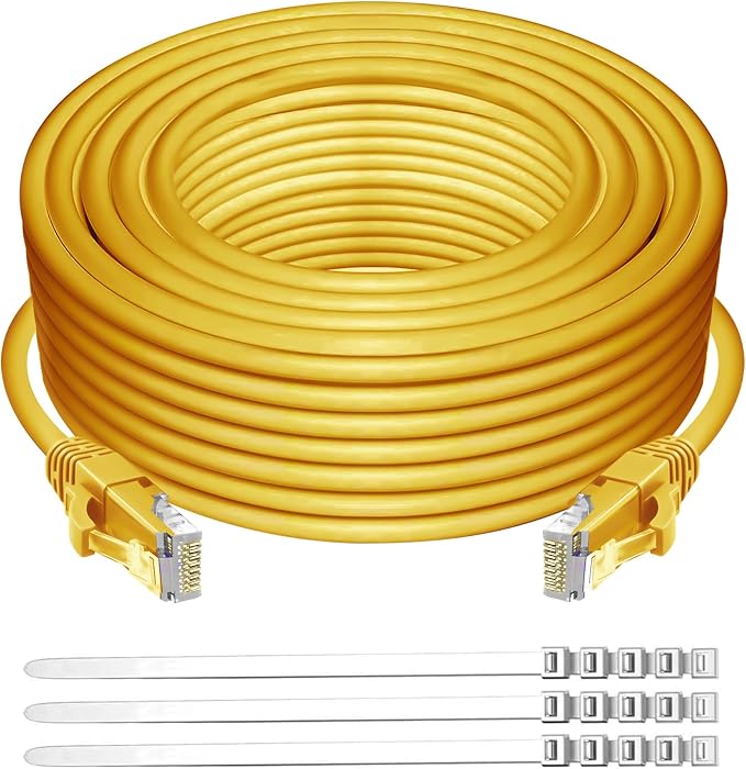 Adoreen Cat 6 Ethernet Cable 40 Ft-Yellow, Outdoor & Indoor Snagless Long Round by Adoreen