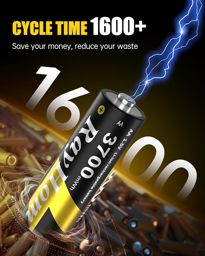 8 Pack AA Lithium Rechargeable Batteries, 3700mWh High Capacity, 1.5V Constant - Image 4