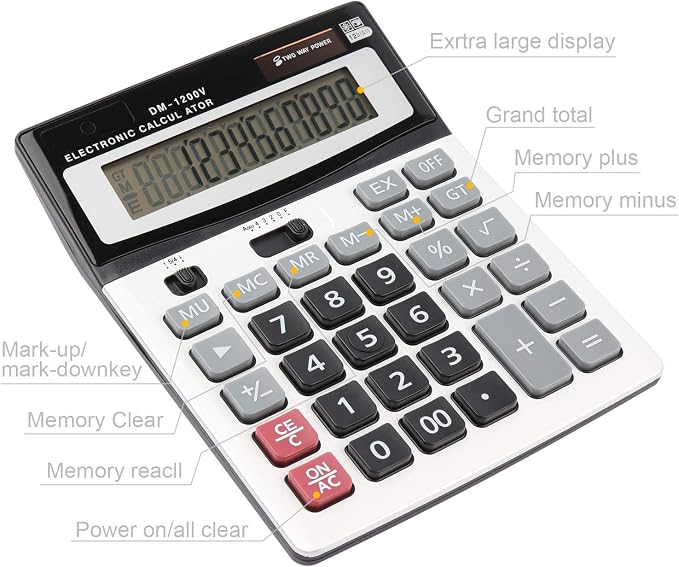 Large Electronic Calculator Counter Solar & Battery Power 12 Digit Display - Image 6